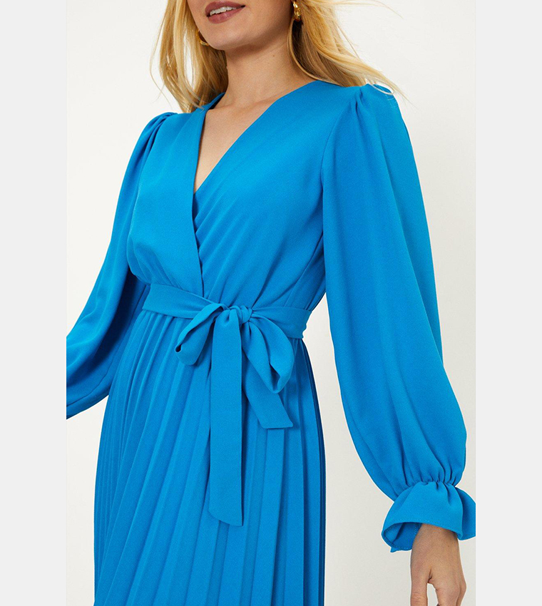 Oasis blue pleated outlet midi dress