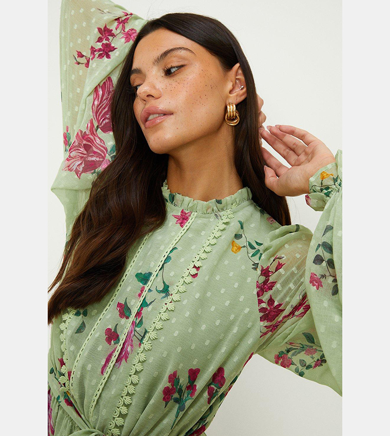green emerald velvet dress Floral Oasis Mini Dress M / Green