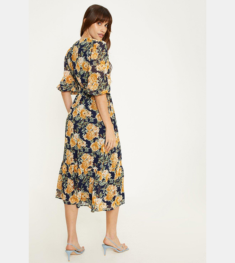 Buy Oasis Floral Chiffon Button Front Midi Dress In Navy 6thStreet Oman