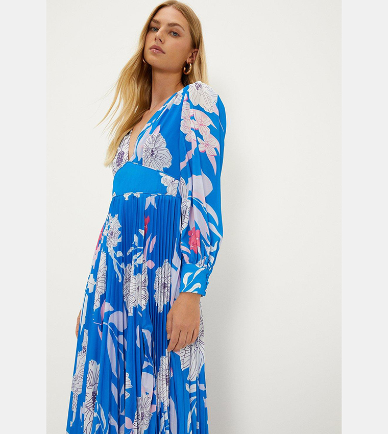 Oasis Blue Pleated Dress Oasis Floral Oasis Navy Pleated Dress Midaxi Dress  Oasis Floral
