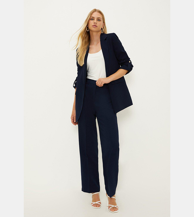 Flap Detail Roll Tab Sleeve Blazer