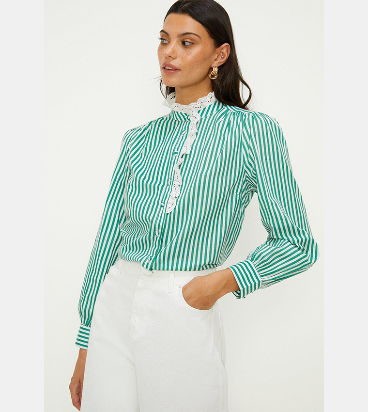 Oasis Ruffle Blouse Buy Oasis Striped Ruffle Lace Trim Top In Green | 6thStreet Qatar