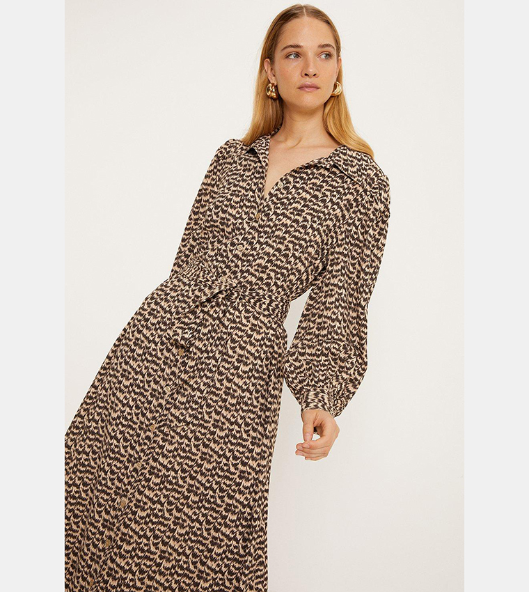 Buy Oasis Animal Print Tie Midi Shirt Dress In Black 6thStreet Bahrain