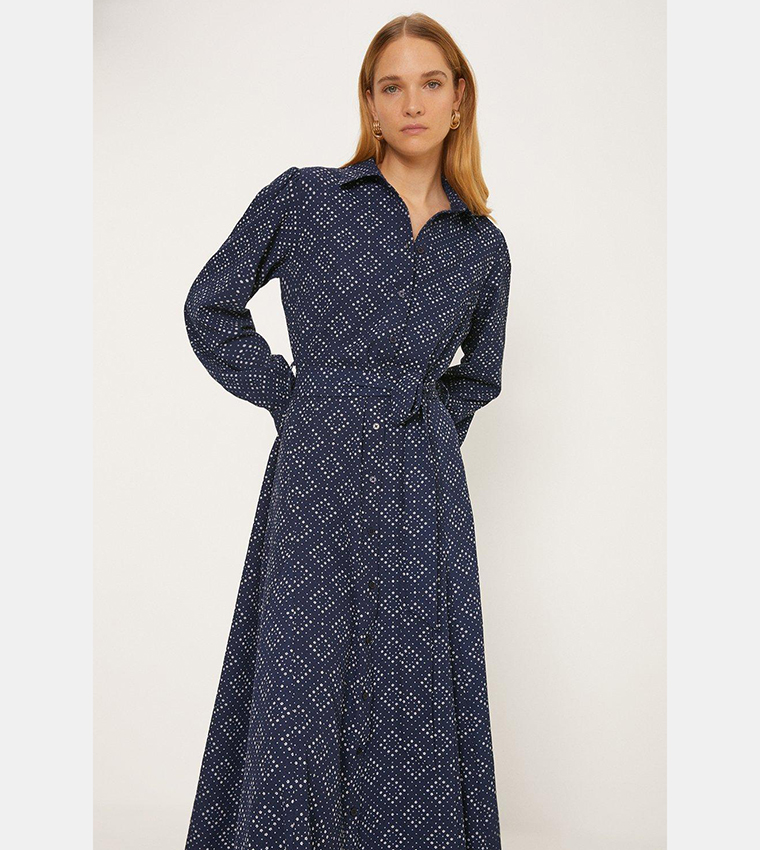 Buy Oasis Godet Detail Collared Shirt Dress In Black | 6thStreet Qatar