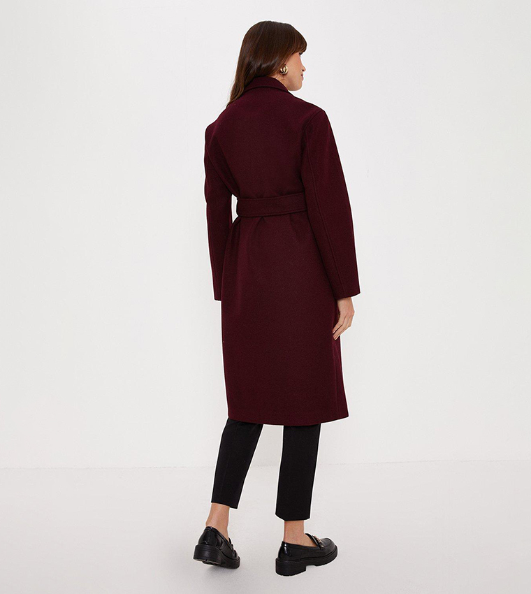 Buy Oasis Double Breasted Midi Wrap Coat In Berry 6thStreet UAE