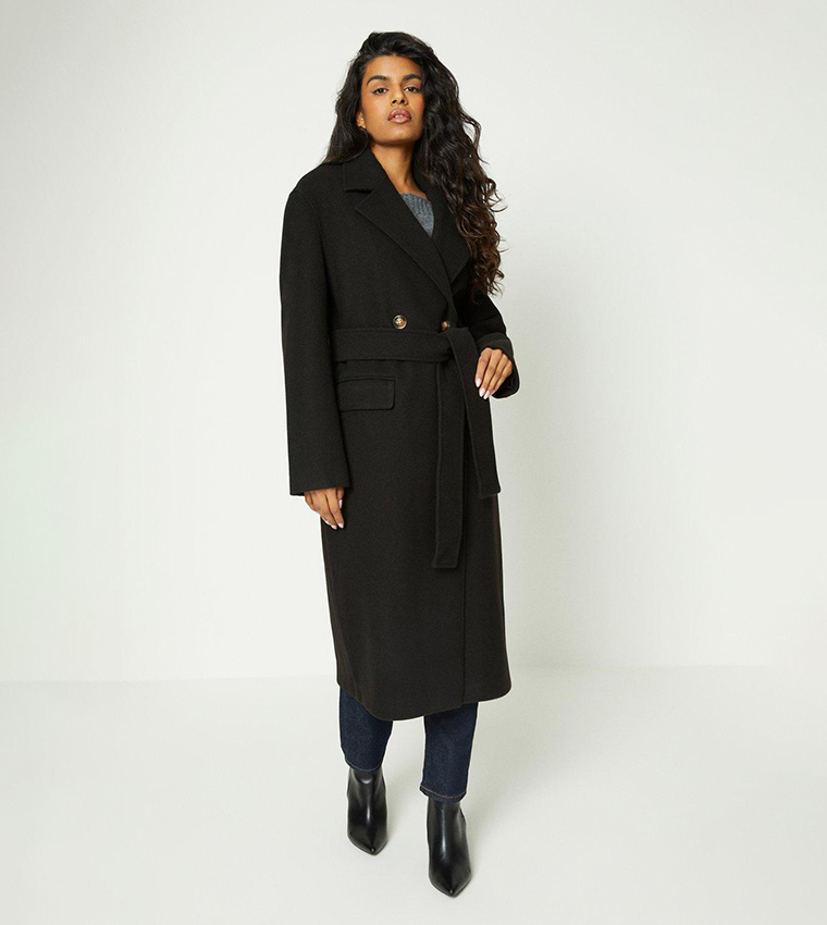 Buy Oasis Double Breasted Midi Wrap Coat In Black 6thStreet UAE