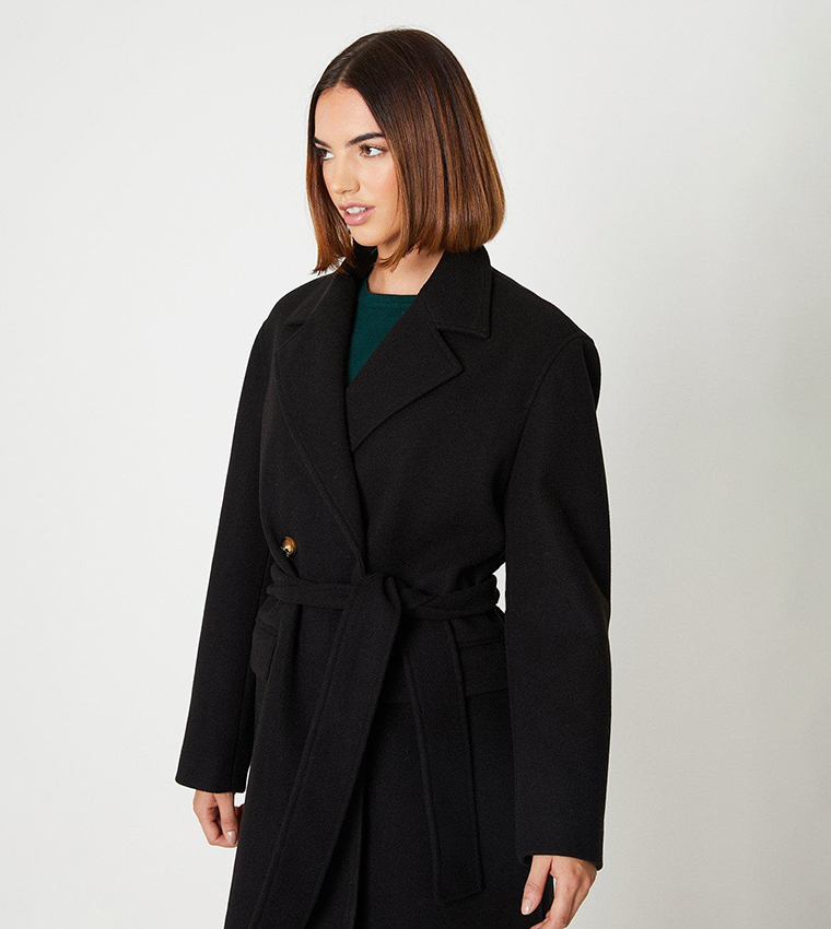 Oasis black wrap coat best sale