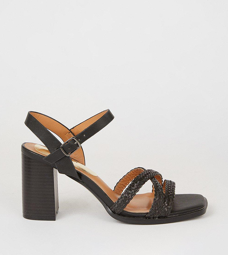 Buy Oasis Plaited Stacked Block Heel Sandals In Black | 6thStreet UAE