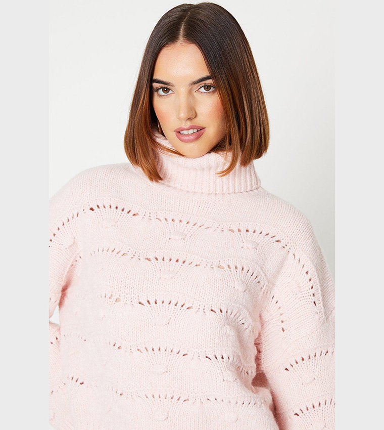Buy Oasis Pretty Stitch Roll Neck Jumper In Blush 6thStreet Kuwait