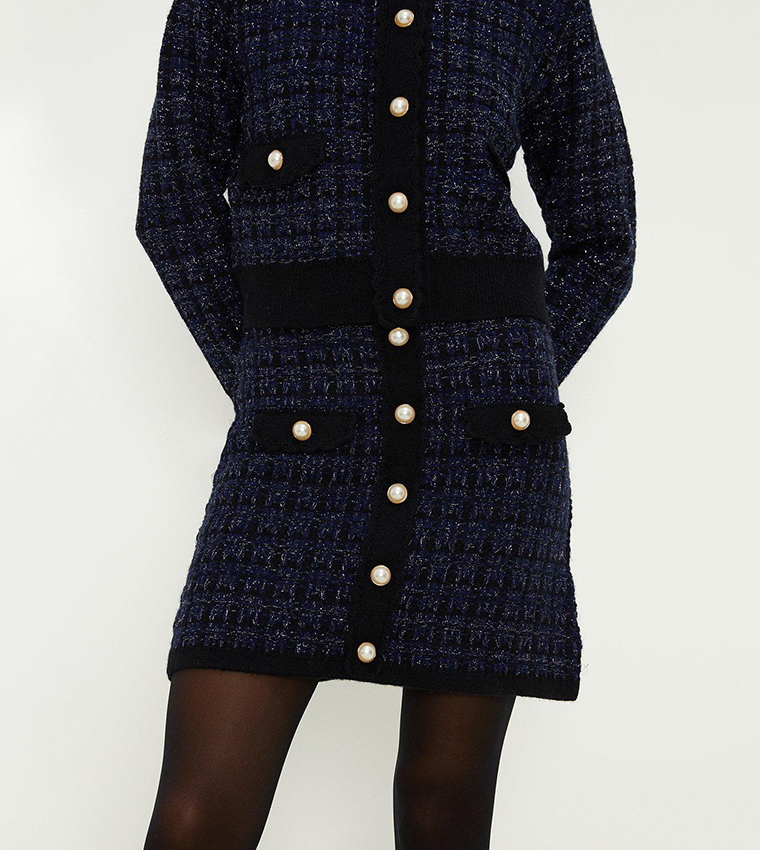 Navy Tweed Mini Skirt