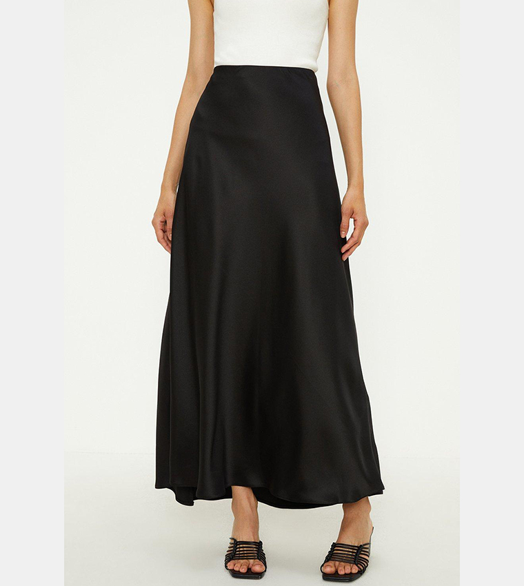 Buy Oasis Satin Bias Cut Maxi Skirt In Black | 6thStreet UAE