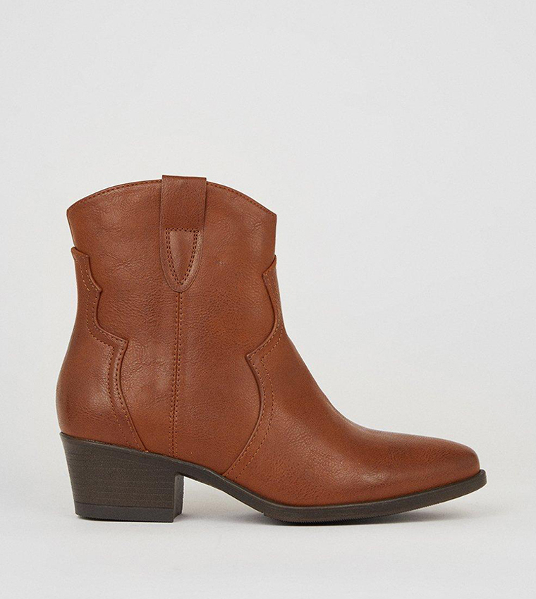 Buy Oasis Block Heel Western Ankle Boots In Brown 6thStreet Kuwait