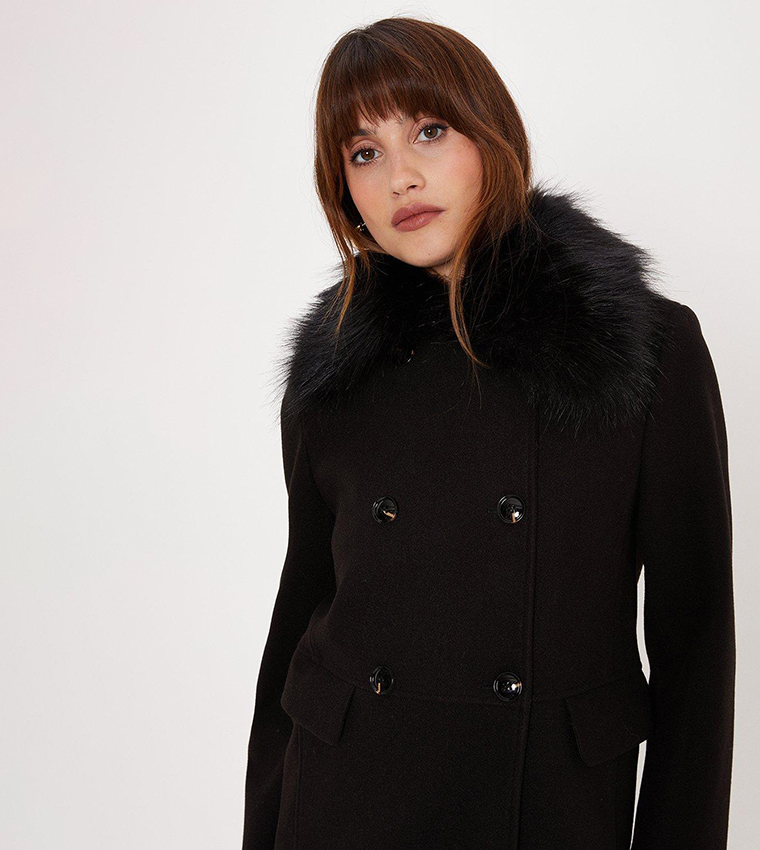 Faux fur collar sale double breasted dolly coat