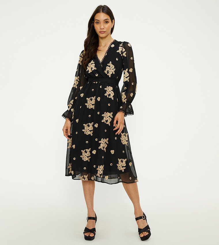 Buy Oasis Floral Embroidered Trim Belted Midi Dress In Multiple Colors 6thStreet Oman