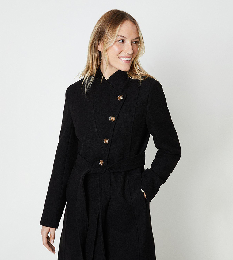 Buy Oasis Belted Button Through Midi Wrap Coat In Black 6thStreet Qatar