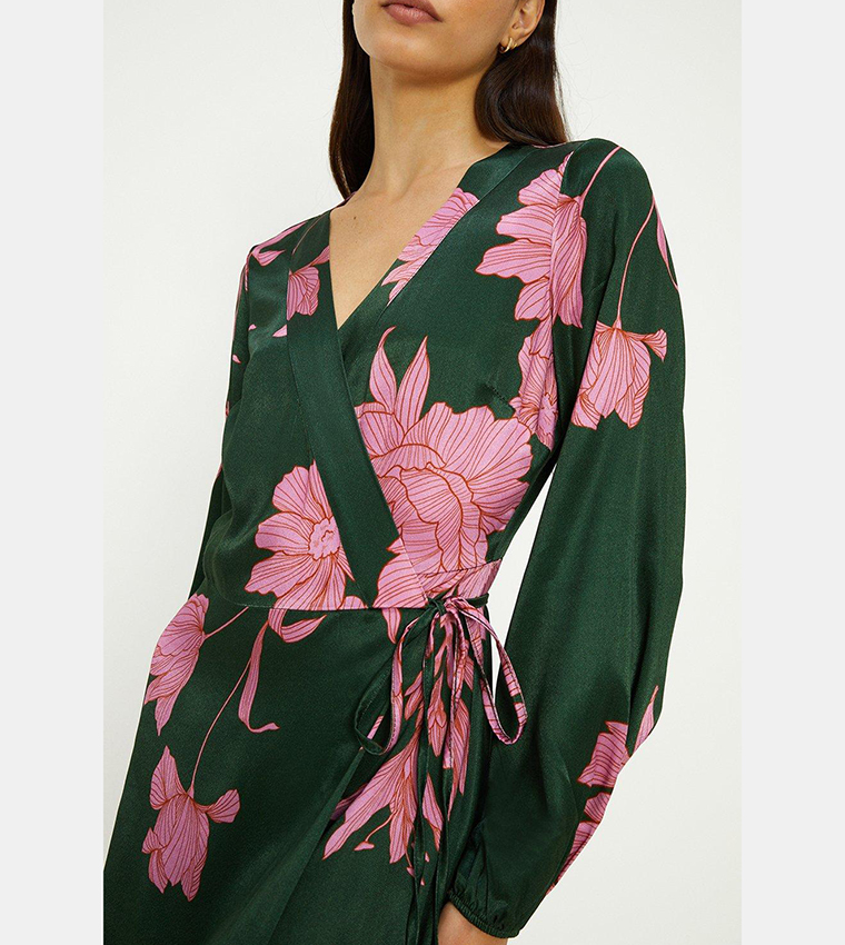 oasis green wrap dress Easter Dresses Casual Solid Embroidered Hollowed Out See-through Half A Turtleneck Long Sleeve Dresses(Green/L) main image 1