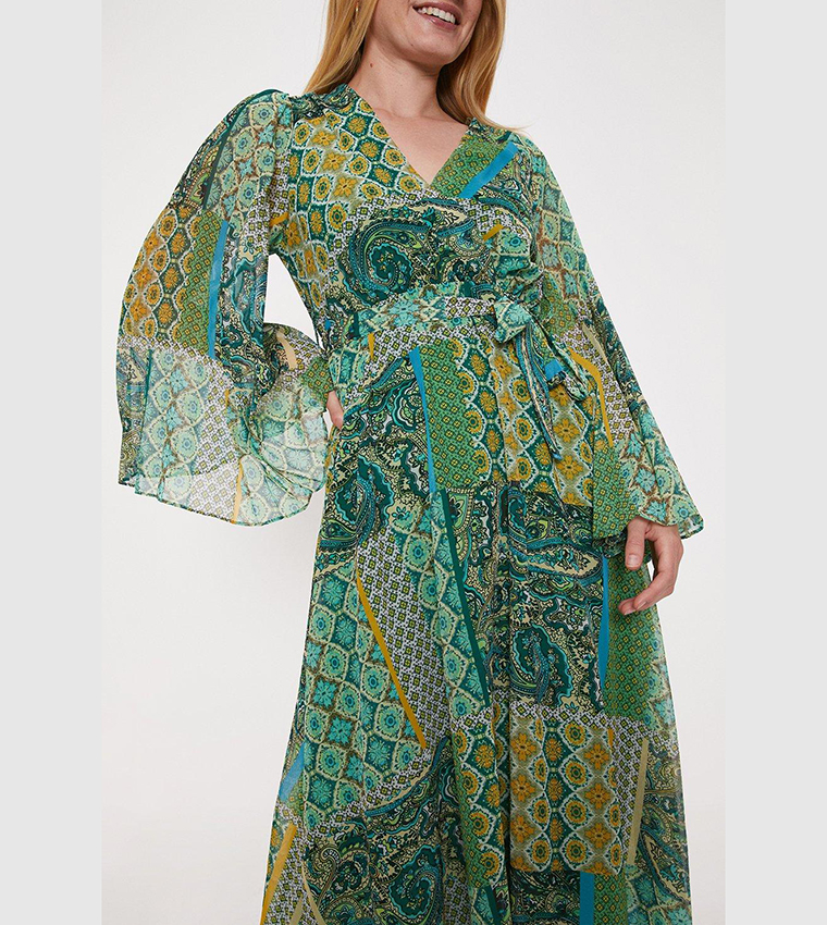 Oasis green wrap dress online