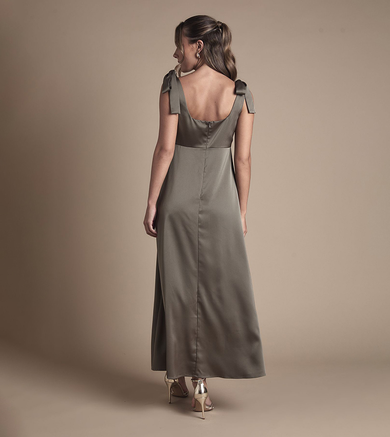 Petite Satin Tie Shoulder Midi Bridesmaid Dress