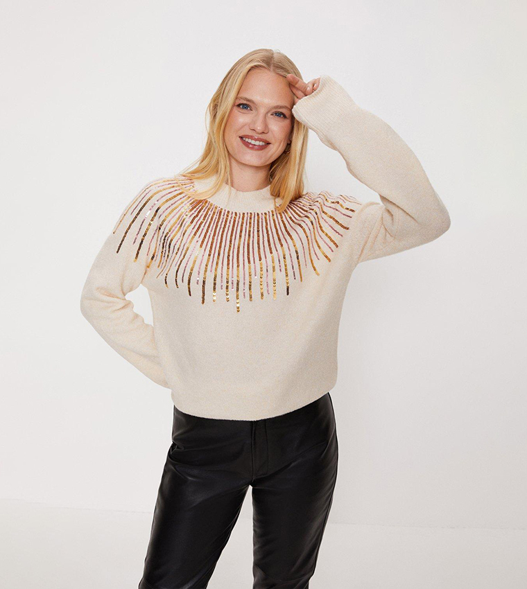 Buy Oasis Sequin Yoke Long Sleeves Sweater In White 6thStreet UAE