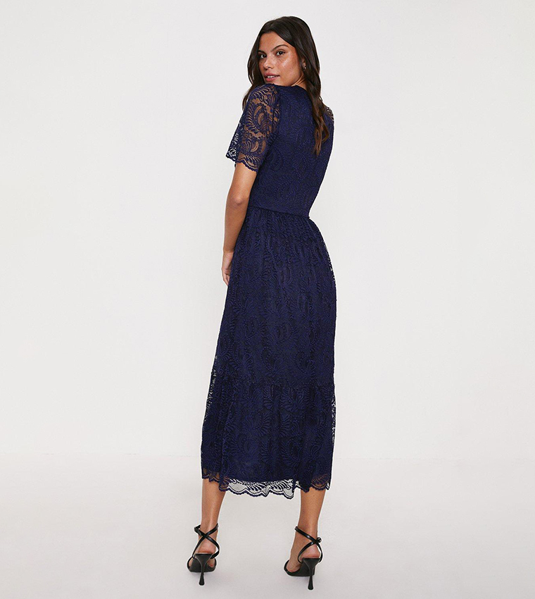 Buy Oasis Scallop Lace Angel Sleeves Midi Dress In Navy | 6thStreet Qatar