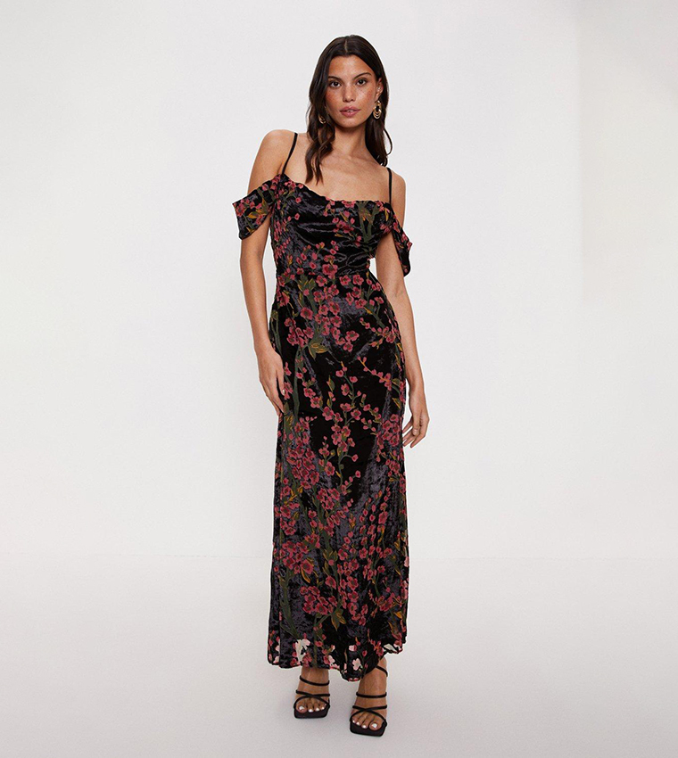 Buy Oasis Floral Devore Cowl Neck Maxi Dress In Black 6thStreet UAE