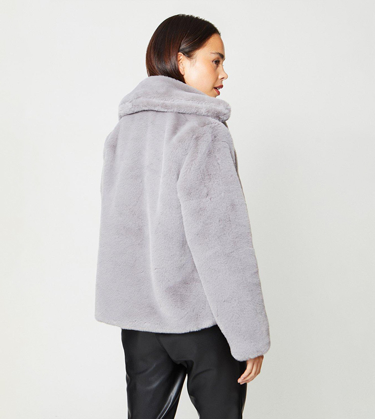 Short grey outlet faux fur jacket