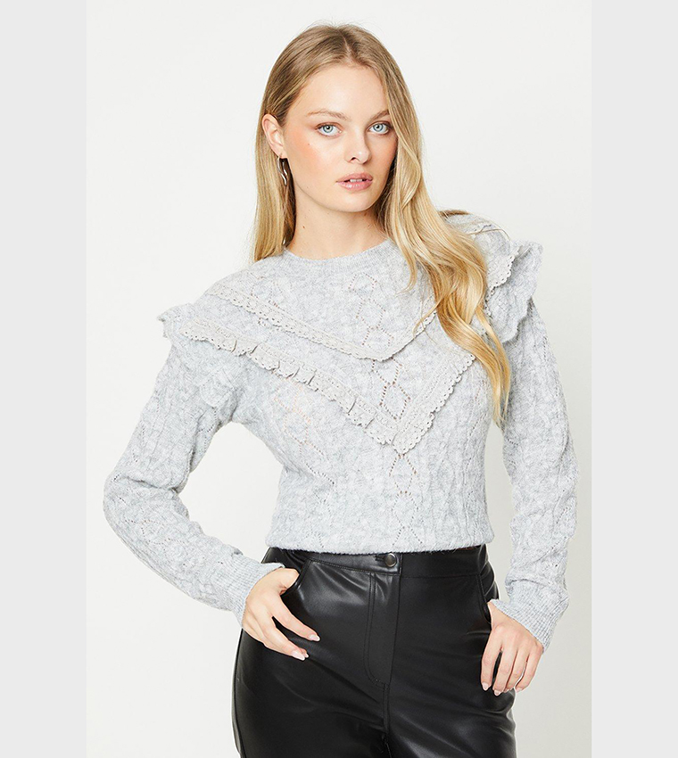 Buy Oasis Cable And Lace Detail Jumper In Grey 6thStreet Bahrain