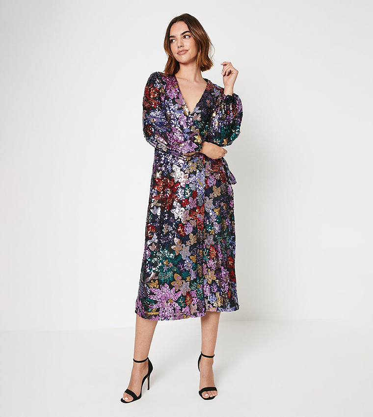 Buy Oasis Floral Sequin Wrap Midi Dress In Multiple Colors 6thStreet