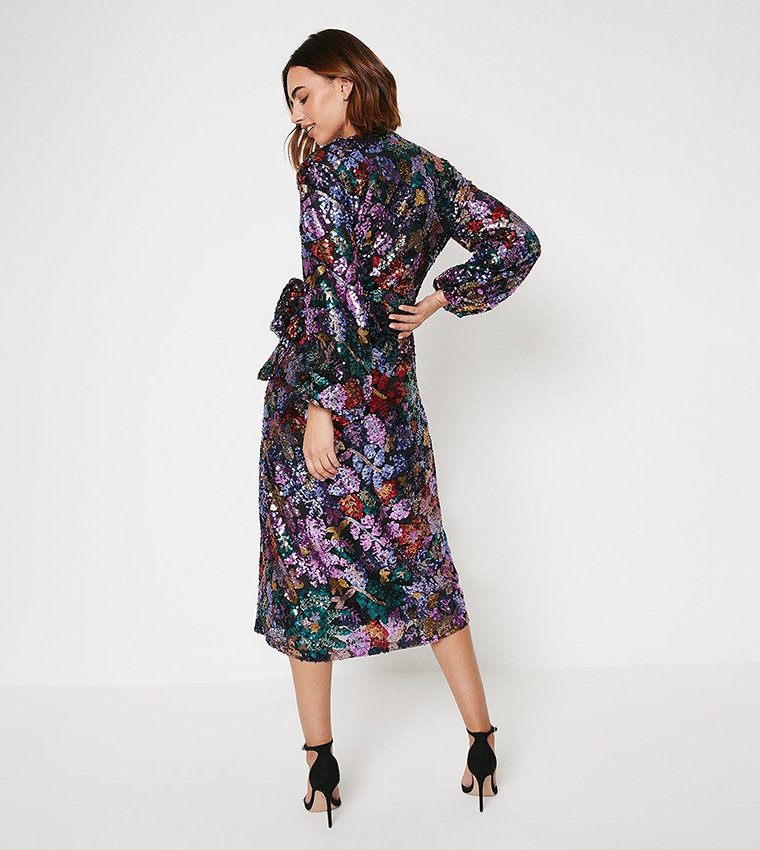 Buy Oasis Floral Sequin Wrap Midi Dress In Multiple Colors 6thStreet
