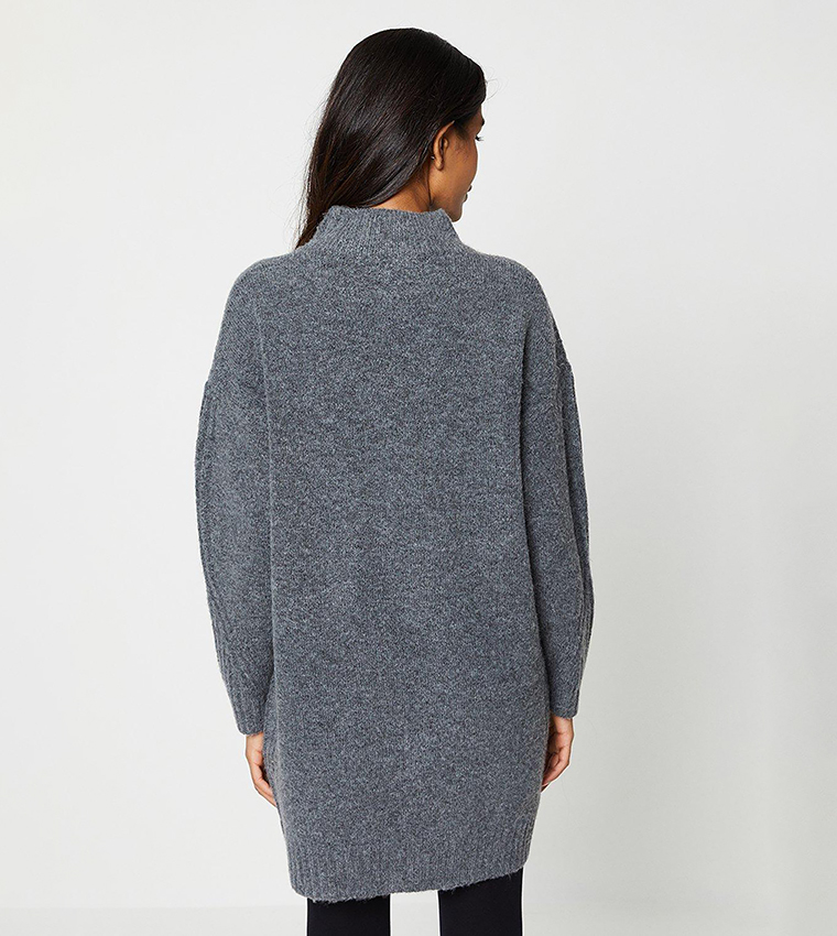 Petite Funnel Neck Ribbed Detail Mini Dress