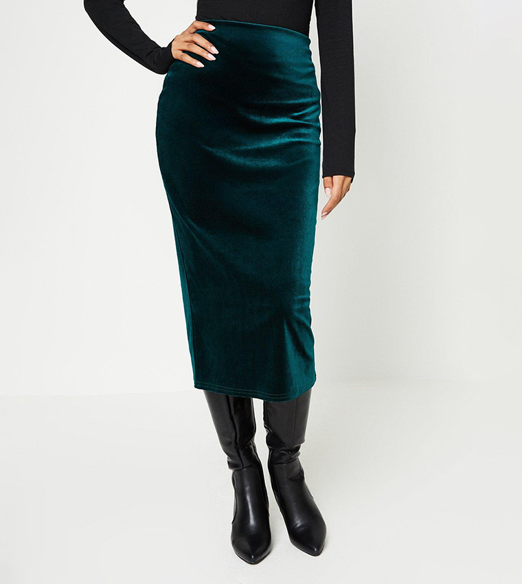 Elastic Waist Velvet Midi Skirt