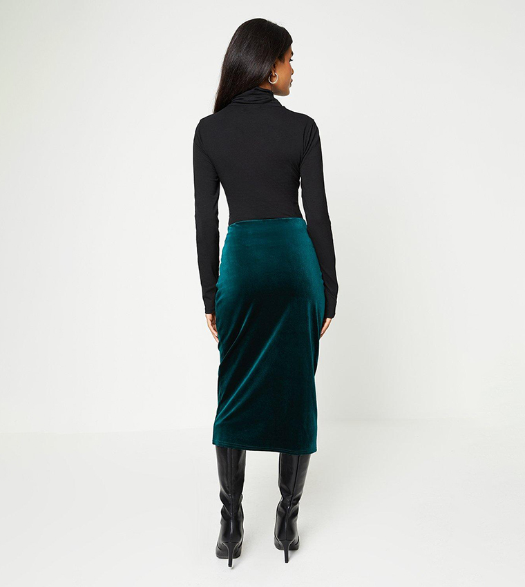 Elastic Waist Velvet Midi Skirt