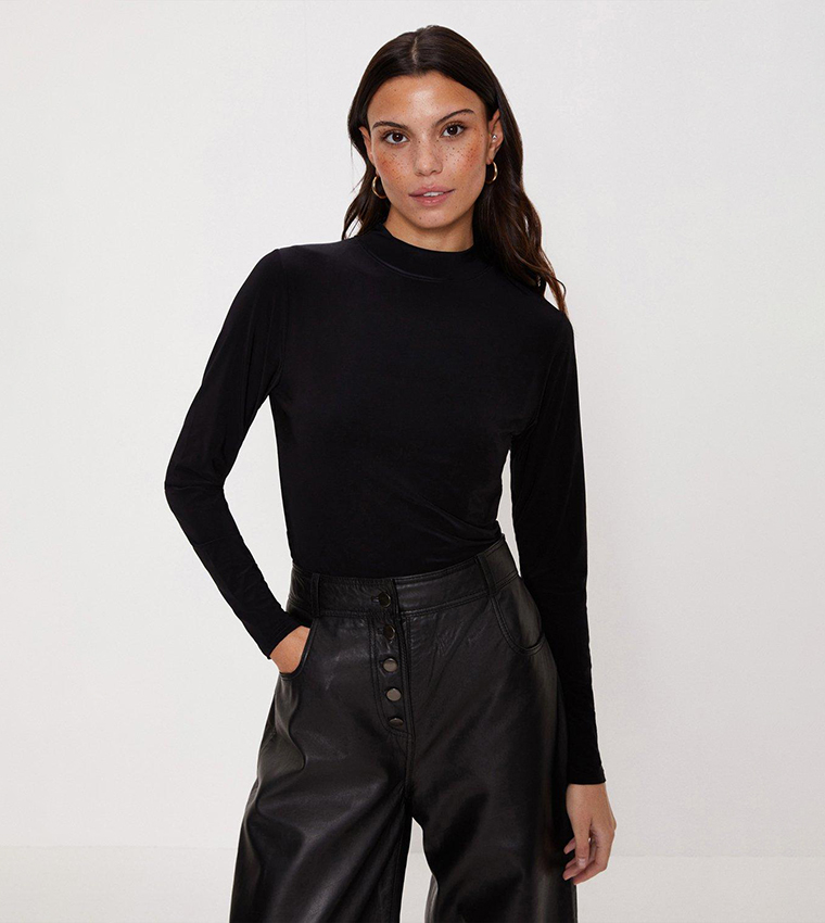 Buy Oasis Solid Long Sleeves Funnel Neck Top In Black 6thStreet Qatar