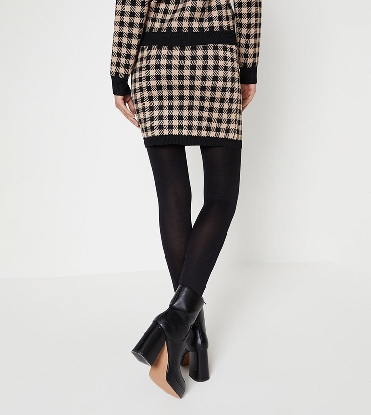 Wool Gabardine Gingham Check Skirt