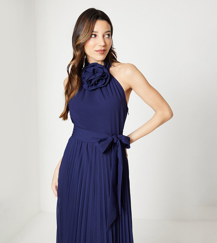 Oasis navy sales pleated dress