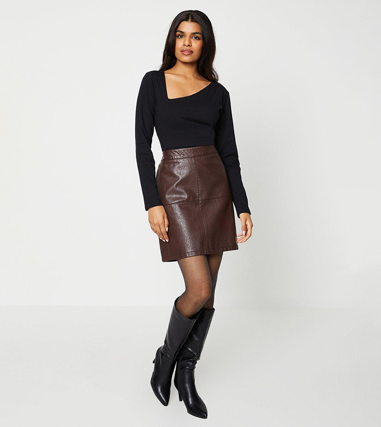 Brown Black Leather Pencil Skirt Oasis Faux Leather Mini Skirt