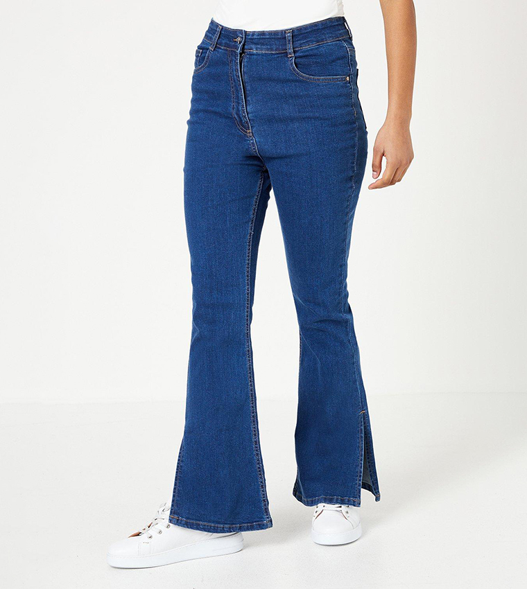 Faded low-rise flared jeans