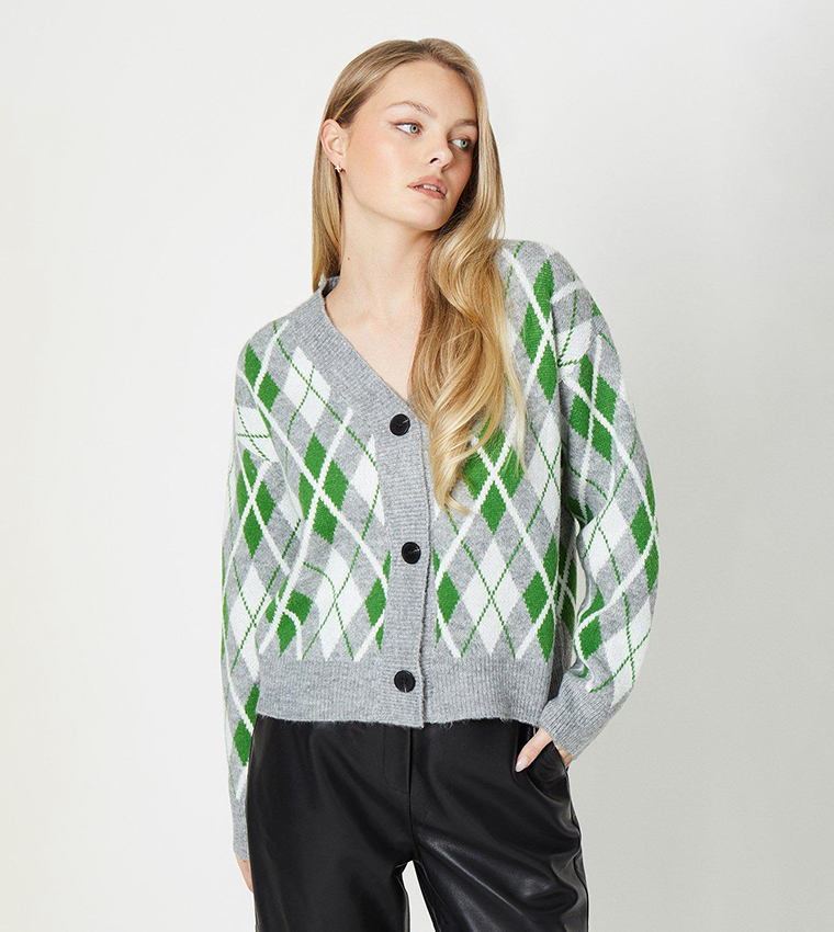 Buy Oasis Argyle Knitted Cardigan In Green 6thStreet Qatar