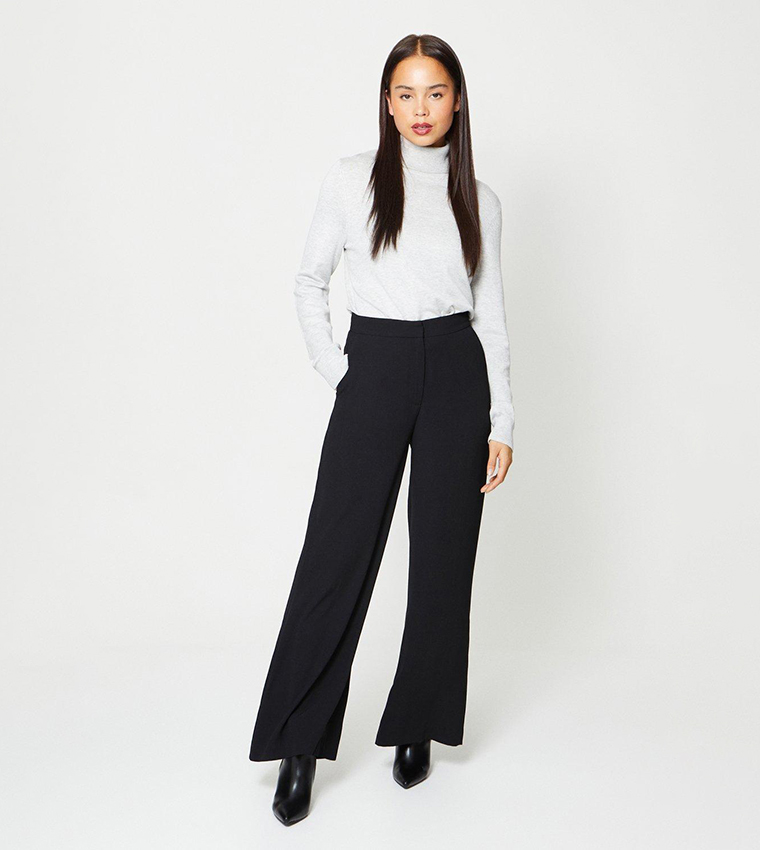 Black high waisted on sale wide leg trousers petite