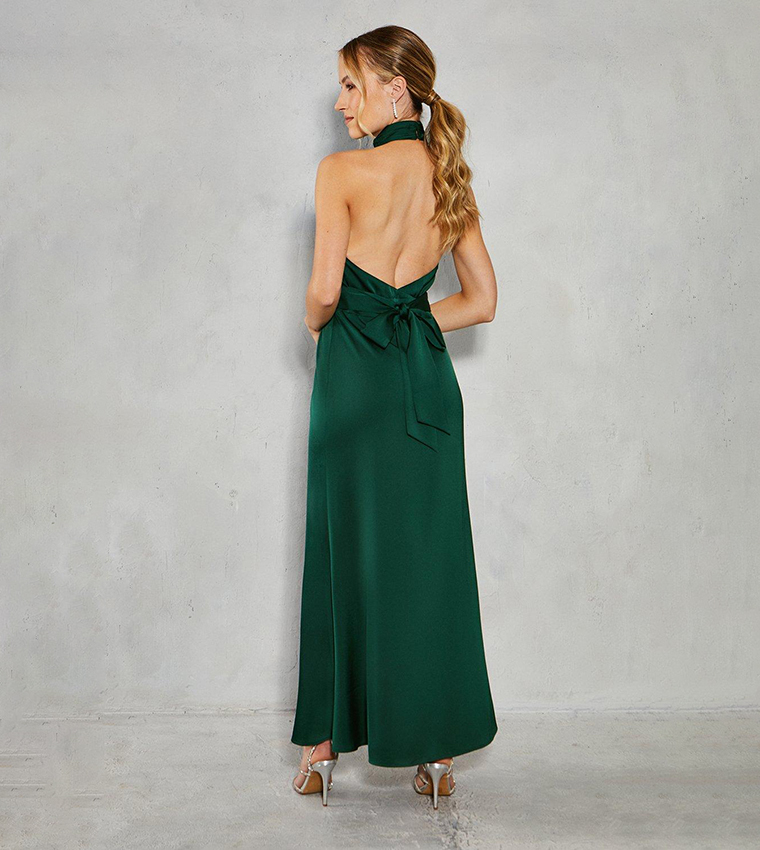 Satin Halter Bias Cut Maxi Dress