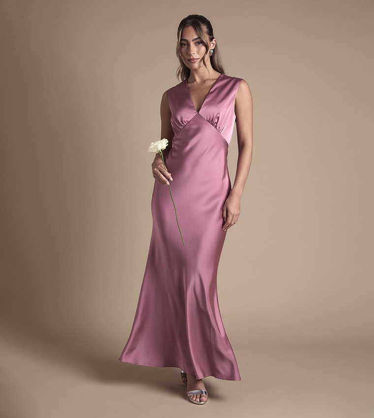 Satin Open Back Detail Maxi Bridesmaid Dress
