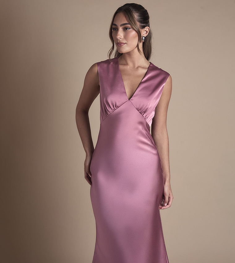 Satin Open Back Detail Maxi Bridesmaid Dress