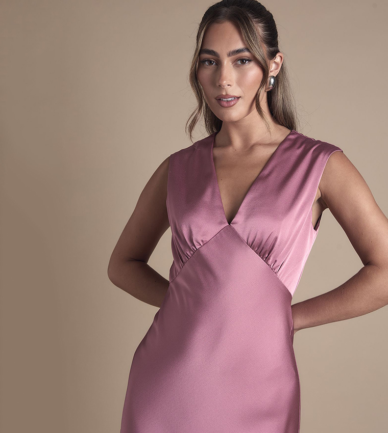 Satin Open Back Detail Maxi Bridesmaid Dress