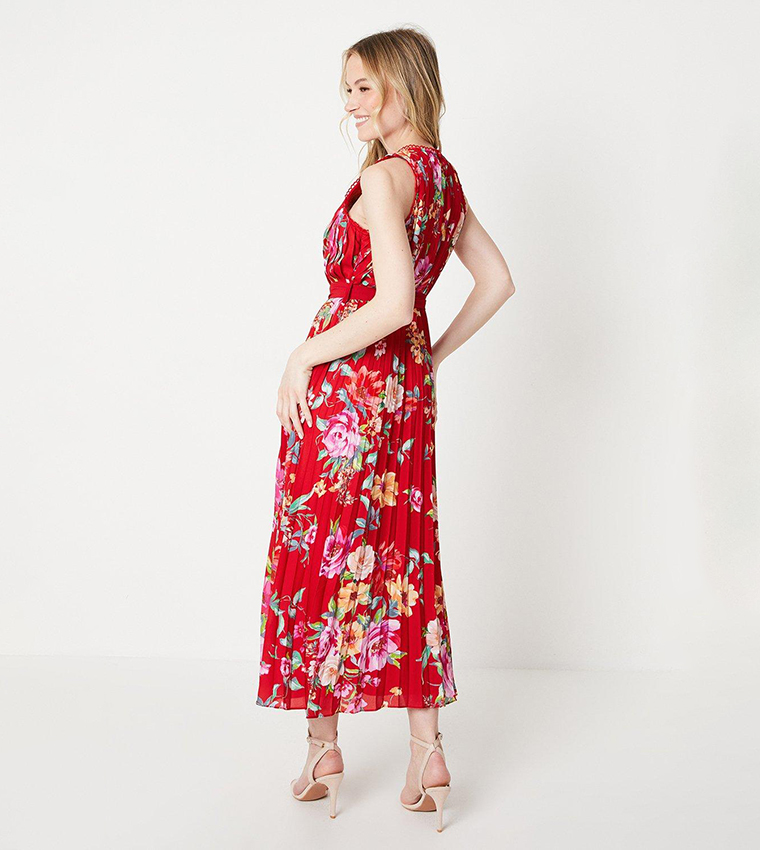 Midi Dresses Oasis Red Pleated Dress Buy Oasis Floral Print