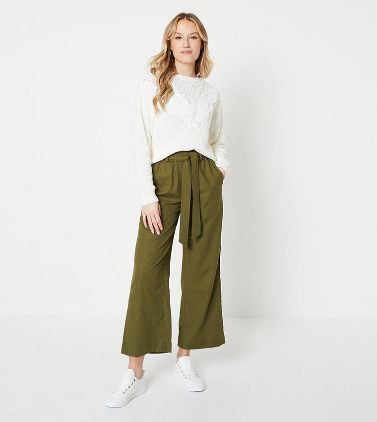 Buy Oasis Petite Linen Paperbag Trousers In Khaki 6thStreet UAE