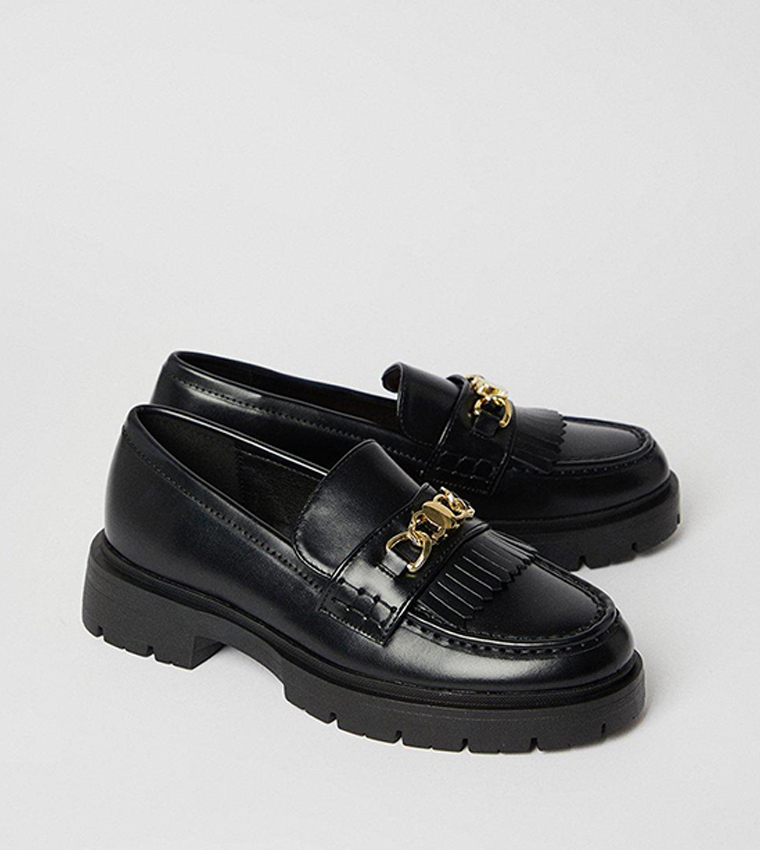 Buy Oasis Bianca Metal Chain Trim Fringed Chunky Loafers In Black ...