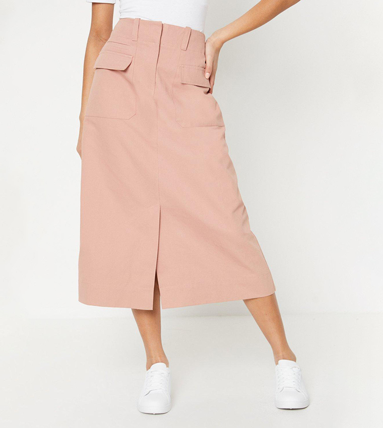 Buy Oasis Outlet Petite Twill Pocket Midi Skirt In Pink 6thStreet Bahrain