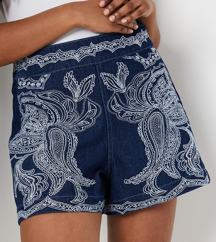 Buy Oasis Embroidered Denim Shorts In Blue 6thStreet Qatar