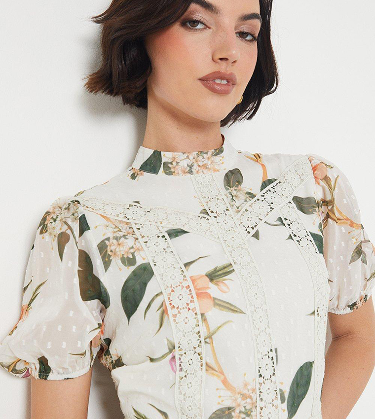 Flair Hem Boho Printed Short Dress - Olive Oasis main image 0