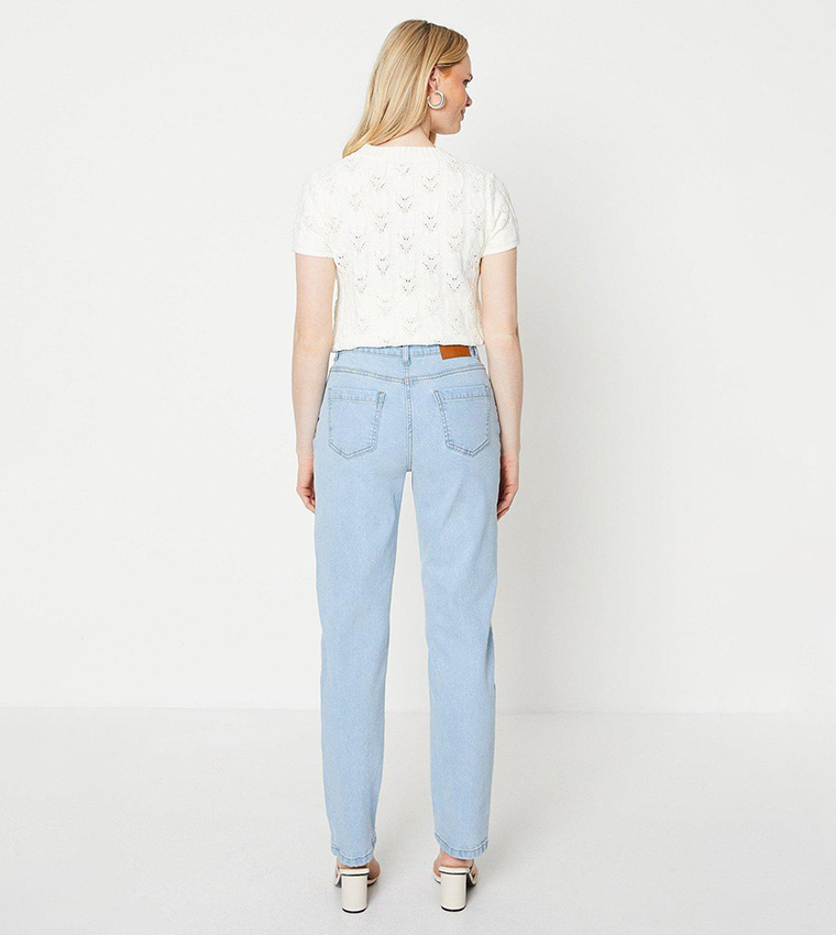 Buy Oasis High Waist Mom Fit Jeans In Light Blue